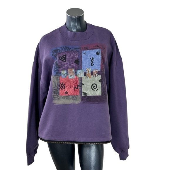 VTG NU VIEWS Purple Multi Color Artsy Design Long Sleeve Sweatshirt Women's XL - Picture 1 of 16